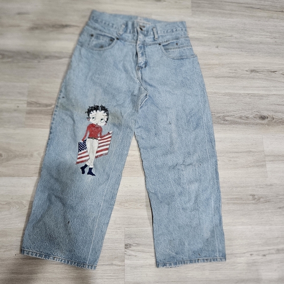 made in shape Denim - Vintage 80s90s Made Invthe Shape Light Blue Jeans with Betty Boo Paint
